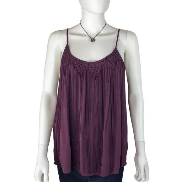 Joie Tops - Joie Maroon Fringe Silk Blouse Chiffon Smocked Top